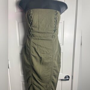 Fashion Nova Gabriella Olive Strapless Lace Up Midi Dress Plus Size Bodycon